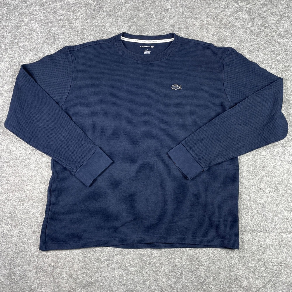Lacoste Sleepwear Top Mens L Navy Blue Waffle Knit Long Sleeve Thermal